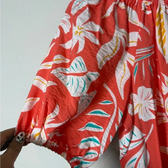 Sonoma Coral Tropical Floral Off-Shoulder Blouse - Picture 2 of 5